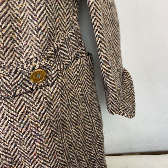 Paul Levy Womens M Midi Herringbone Double Breasted Tweed Fray Cuffs Silk Blend - Picture 8 of 11